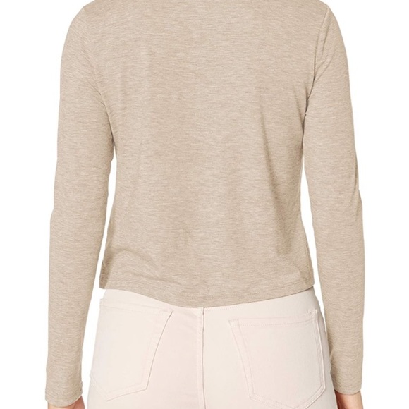 Trendy basic long sleeve crew neck cropped Top Beige Whisper - Picture 2 of 2
